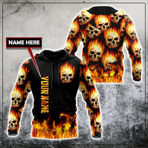 Unisex Hoodie All Over Print Skull Gifts Fire Skull Personalized Unisex Hoodie