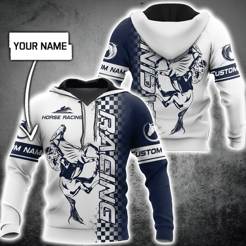 Horse Gifts Personalized Horse Racing Blue All Over Printed Unisex Hoodie