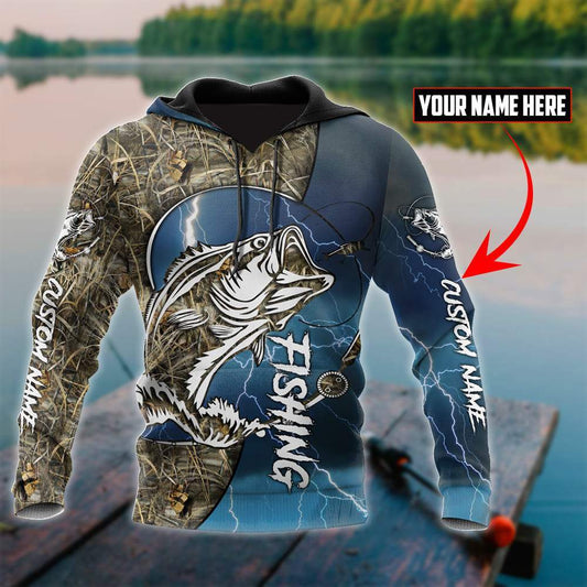 Fishing Gifts Bass Fishing Sport Blue Personalized Unisex Hoodie