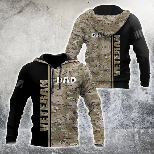 US Veteran Dad Camo All Over Printed Unisex Hoodie Proud Military
