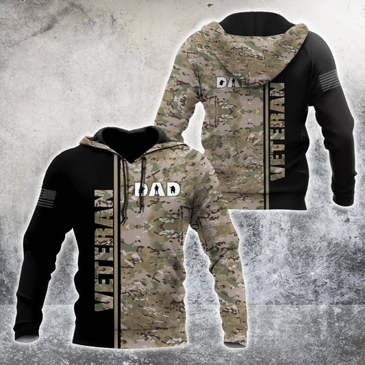 US Veteran Dad Camo All Over Printed Unisex Hoodie Proud Military
