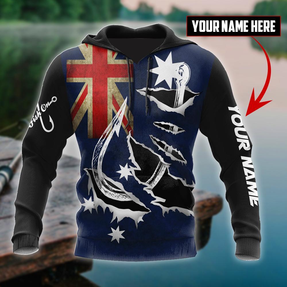 Fishing Gifts Hooked On Fishing Australia Design Personalized Unisex Hoodie