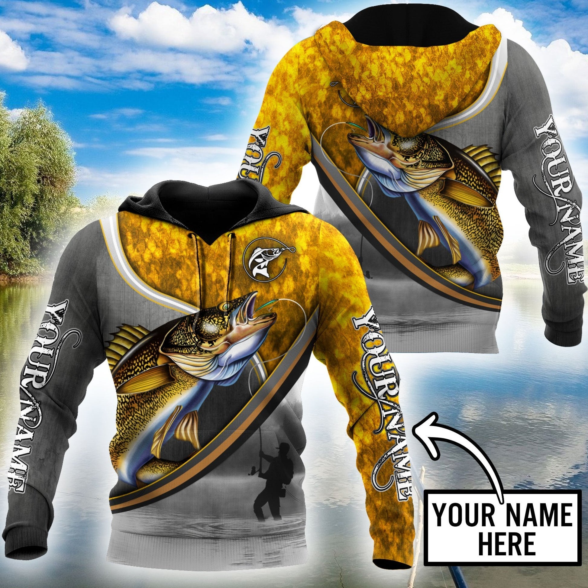 Fishing Gifts Walley Fishing Fisherman Camo Personalized Unisex Hoodie