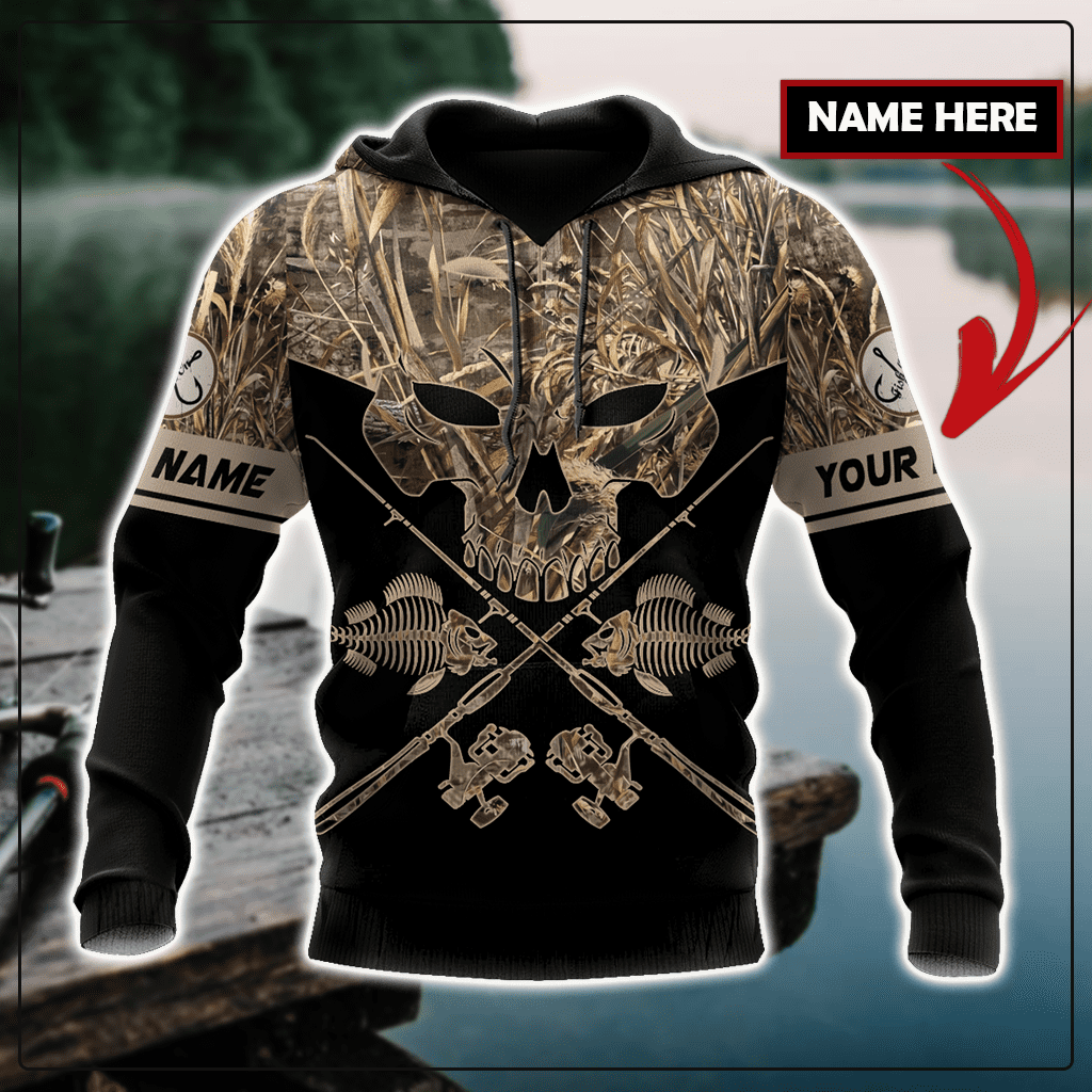 Unisex Hoodie All Over Print Skull Gifts Skull Head Fishing Camo Unisex Hoodie