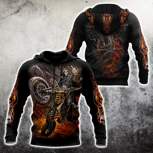 Unisex Hoodie All Over Print Skull Gifts Fire Biker Skull Unisex Hoodie