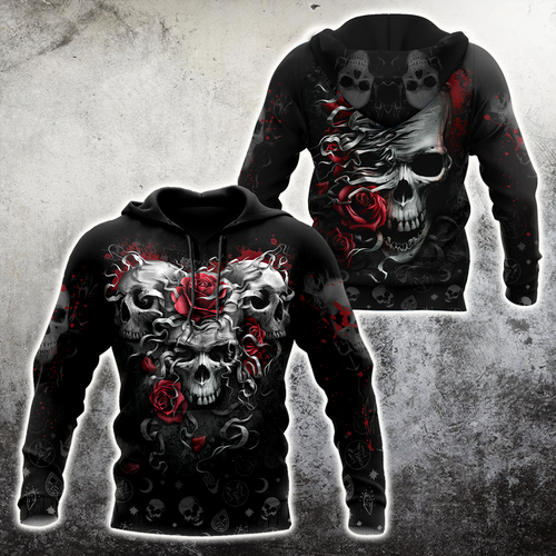 Unisex Hoodie All Over Print Skull Gifts Heart Of Roses Skull Unisex Hoodie