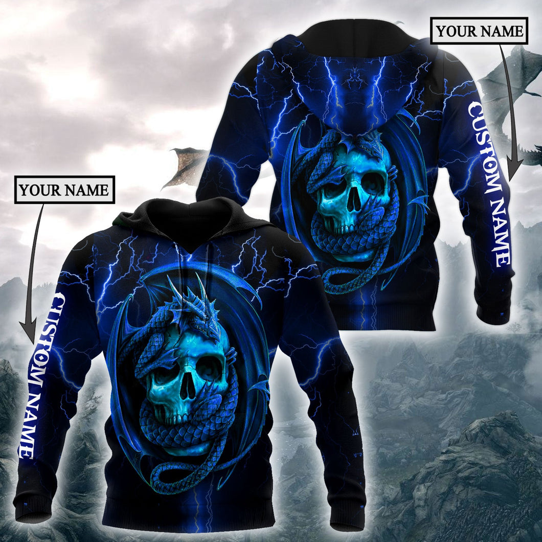 Unisex Hoodie All Over Print Skull Gifts Dragon & skull blue Personalized Unisex Hoodie