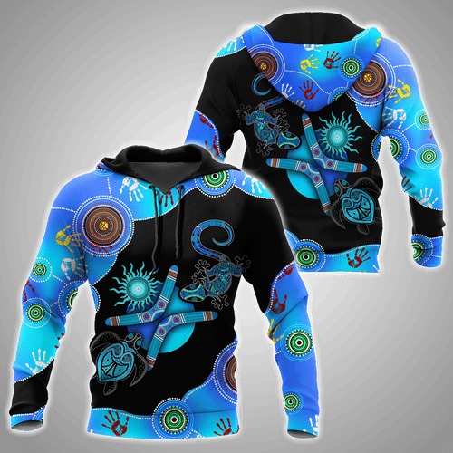 Aboriginal Naidoc Week Blue Turtle Lizard All Over Print Unisex Hoodie