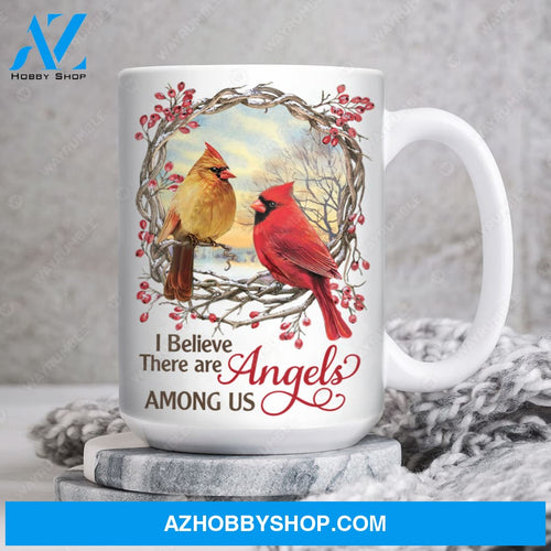 Cranberry wreath, Beautiful sunset, Cardinal drawing, I believe there are angels among us - Heaven White Mug