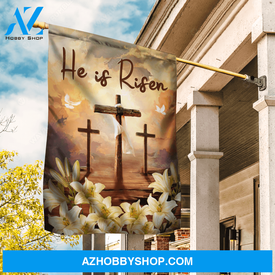 Cross drawing, Lily flower garden, White dove, He is risen - Jesus Flag
