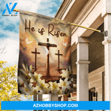 Cross drawing, Lily flower garden, White dove, He is risen - Jesus Flag