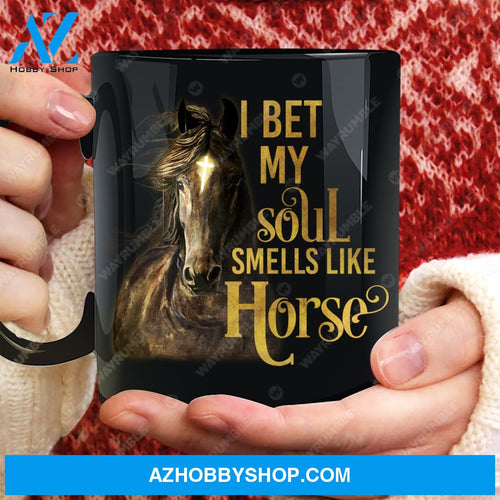 Cross light on Horse, I bet my soul smells like horse - Jesus Black Mug