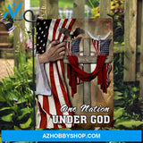 Cross symbol, Crown of thorns, Jesus hand, Black and white eagle, US Flag, One nation under God - Jesus Flag