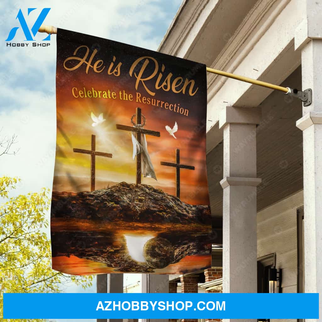Cross symbol, Crown of thorns, White dove, He is risen - Jesus Flag