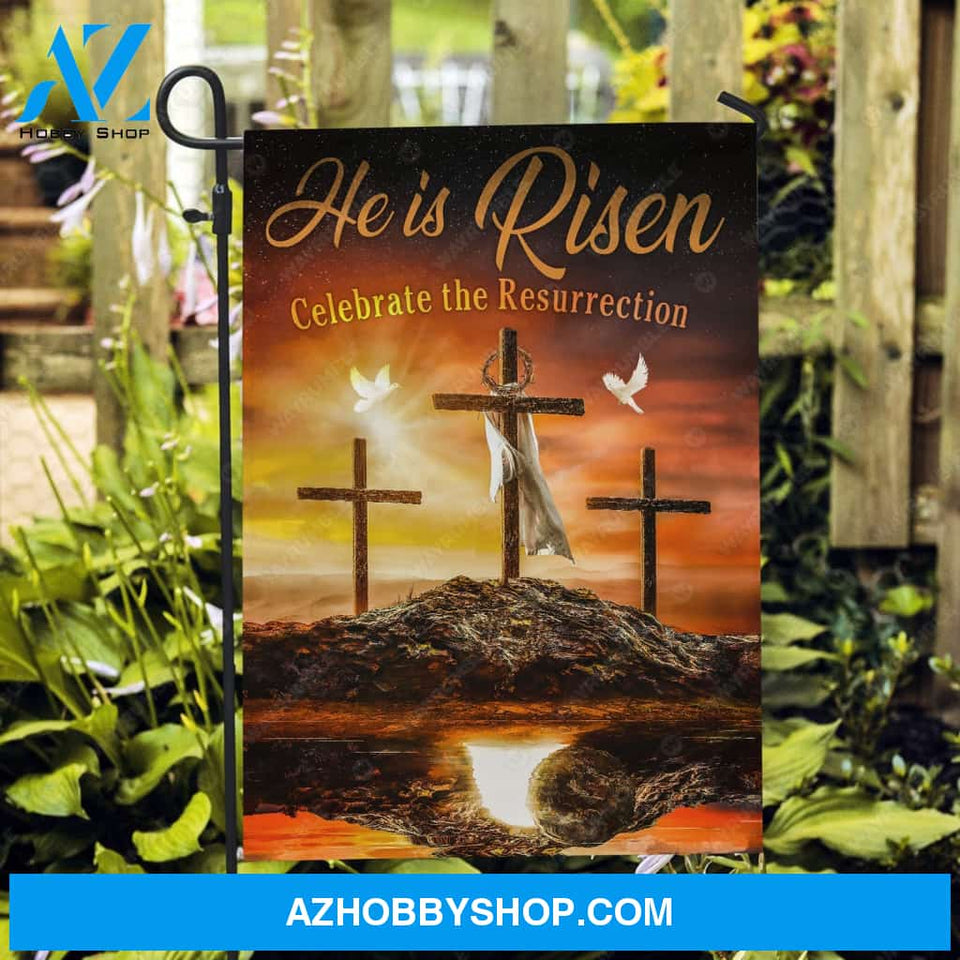 Cross symbol, Crown of thorns, White dove, He is risen - Jesus Flag