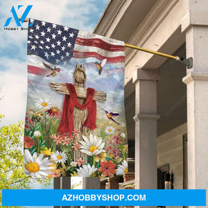 Cross symbol, Hummingbird drawing, Colorful flower, US flag - Jesus Flag