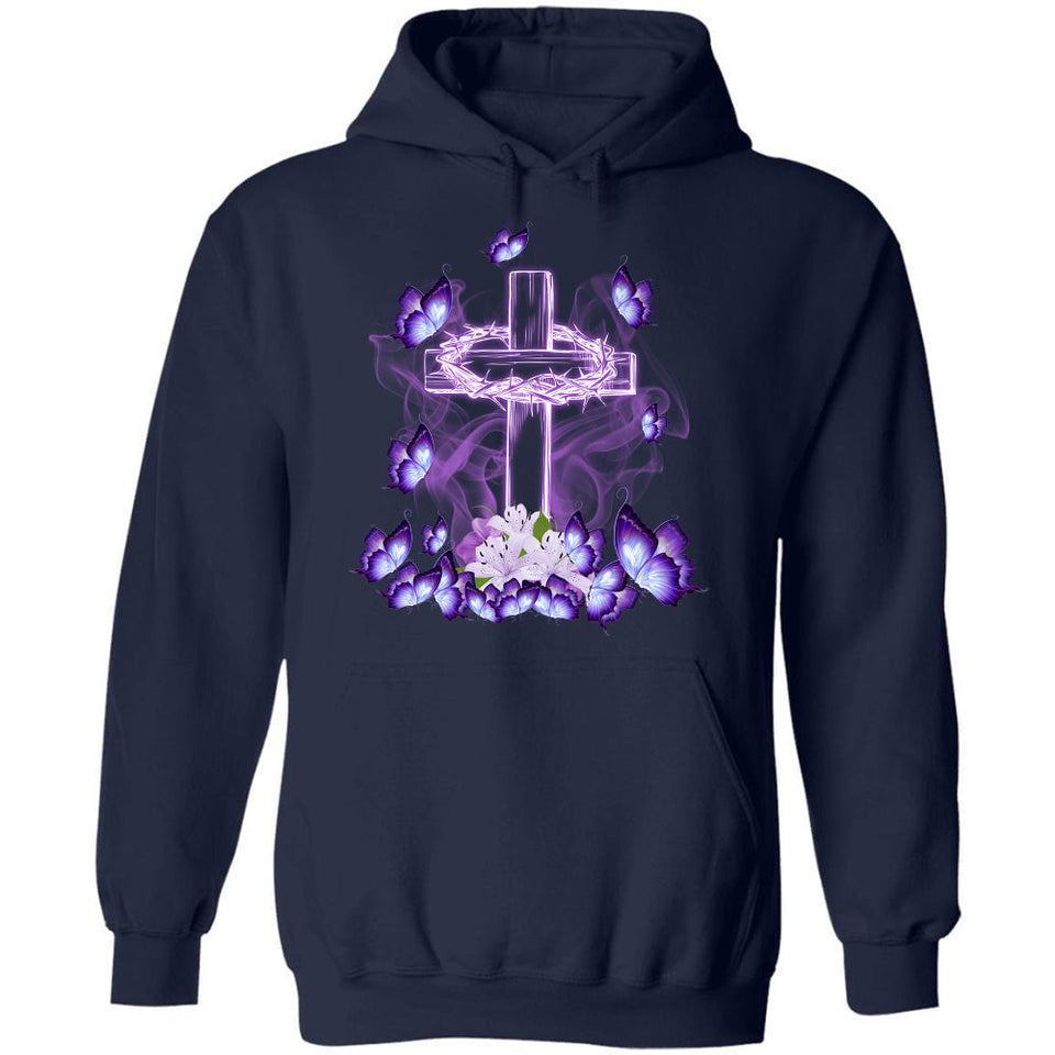 Jesus - Beautiful cross and purple butterflies Jesus Apparel