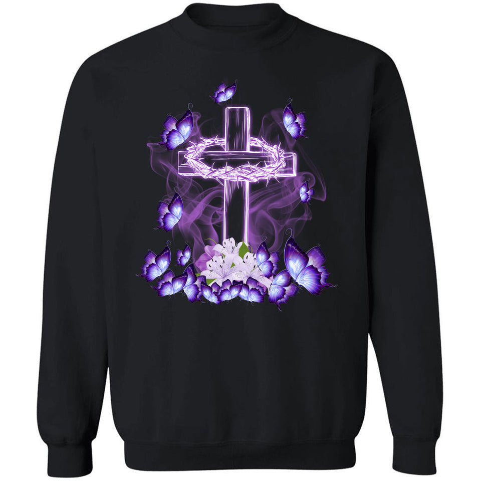 Jesus - Beautiful cross and purple butterflies Jesus Apparel