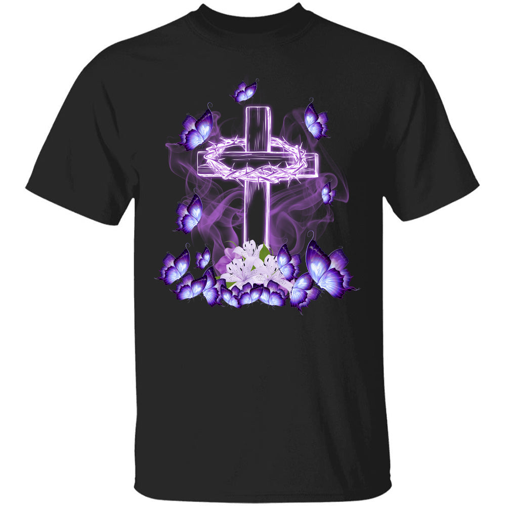 Jesus - Beautiful cross and purple butterflies Jesus Apparel