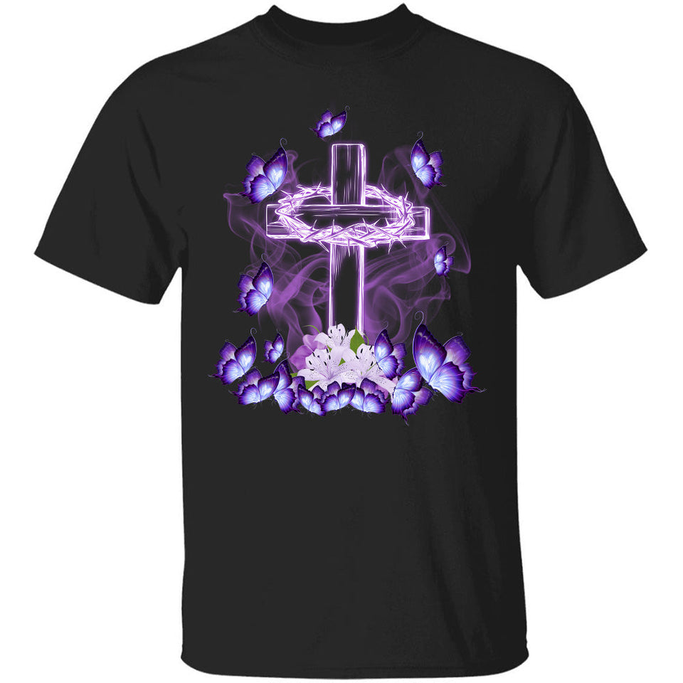 Jesus - Beautiful cross and purple butterflies Jesus Apparel