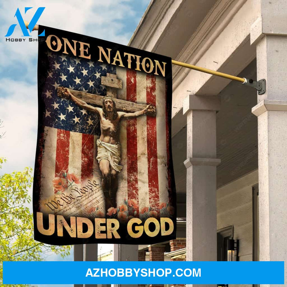 Crucifixion of Jesus, Jesus painting, American flag, One nation under God - Jesus Flag