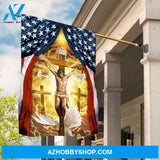 Crucifixion of Jesus, Three crosses, American flag, Holy spirit dove - Jesus Flag