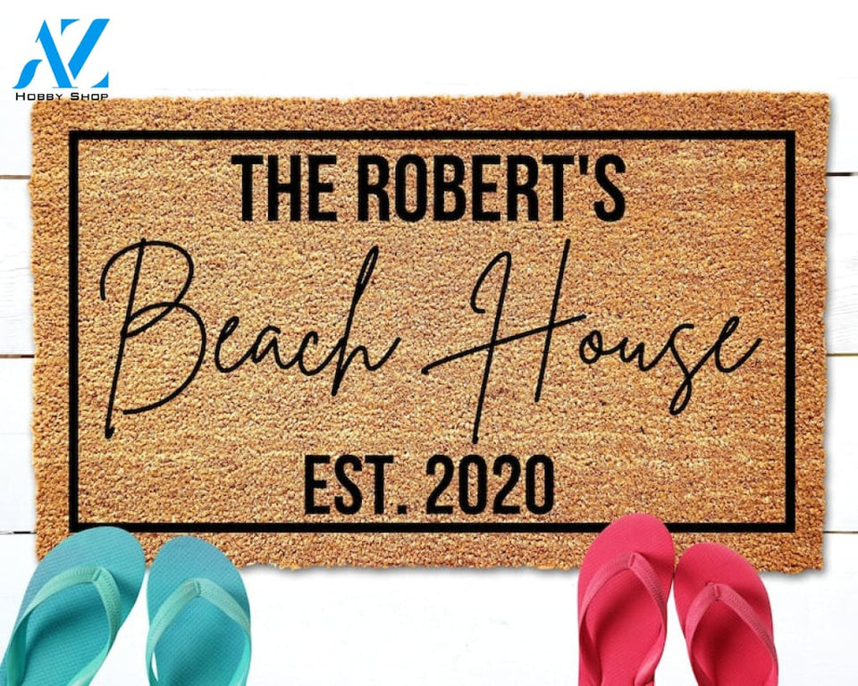 Custom Beach House Welcome Mat Personalized Door Mat for Beach Beach House Decor Beach House Doormat