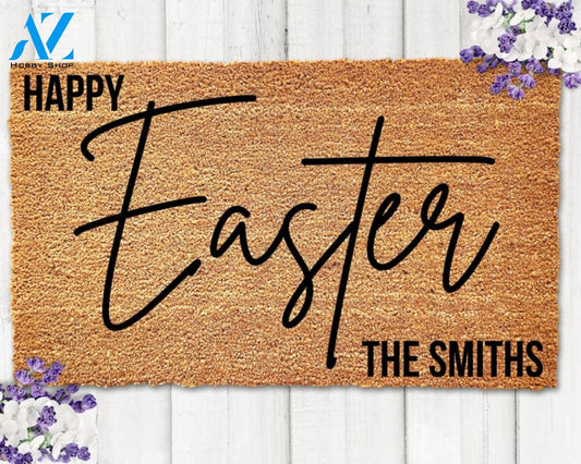 Custom Happy Easter Doormat Family Name Doormat Easter Decor Personalized Door Mat Easter Door Mat Spring Doormat