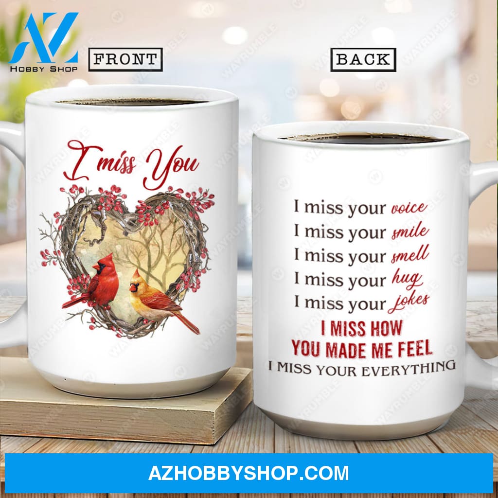 Cute cardinal drawing, Red cranberry, Heart shape, I miss how you made me feel - Couple White Mug