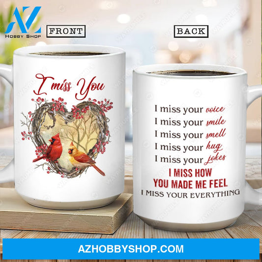 Cute cardinal drawing, Red cranberry, Heart shape, I miss how you made me feel - Couple White Mug