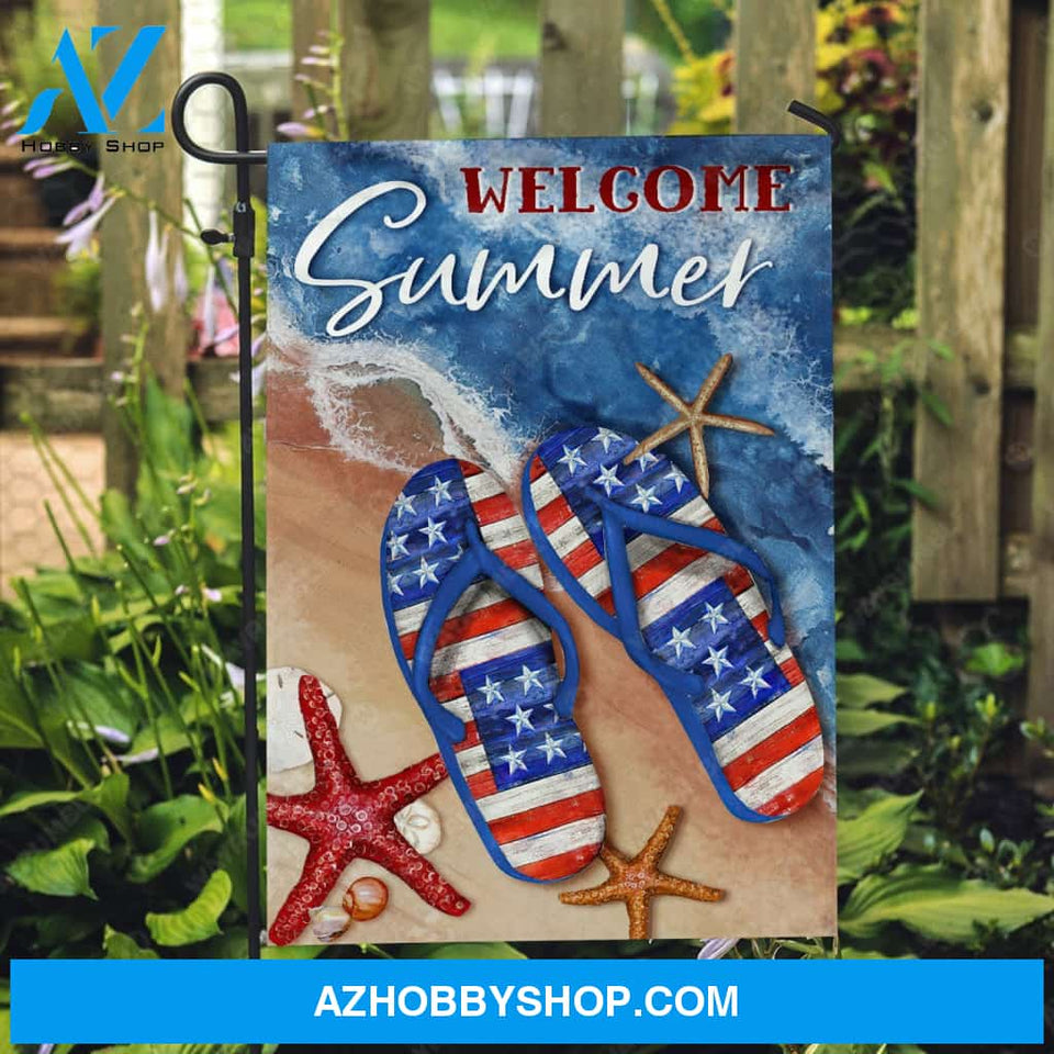 Cute flip flops, US flag pattern, Ocean painting, Welcome summer - Jesus Flag