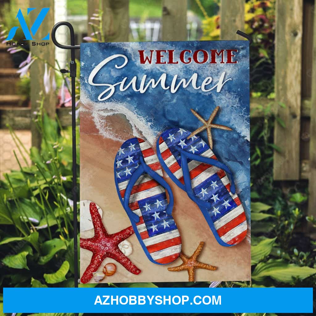 Cute flip flops, US flag pattern, Ocean painting, Welcome summer - Jesus Flag