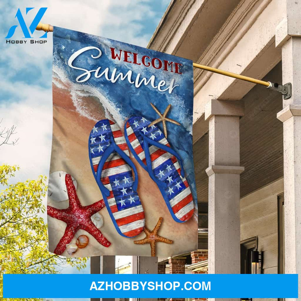 Cute flip flops, US flag pattern, Ocean painting, Welcome summer - Jesus Flag