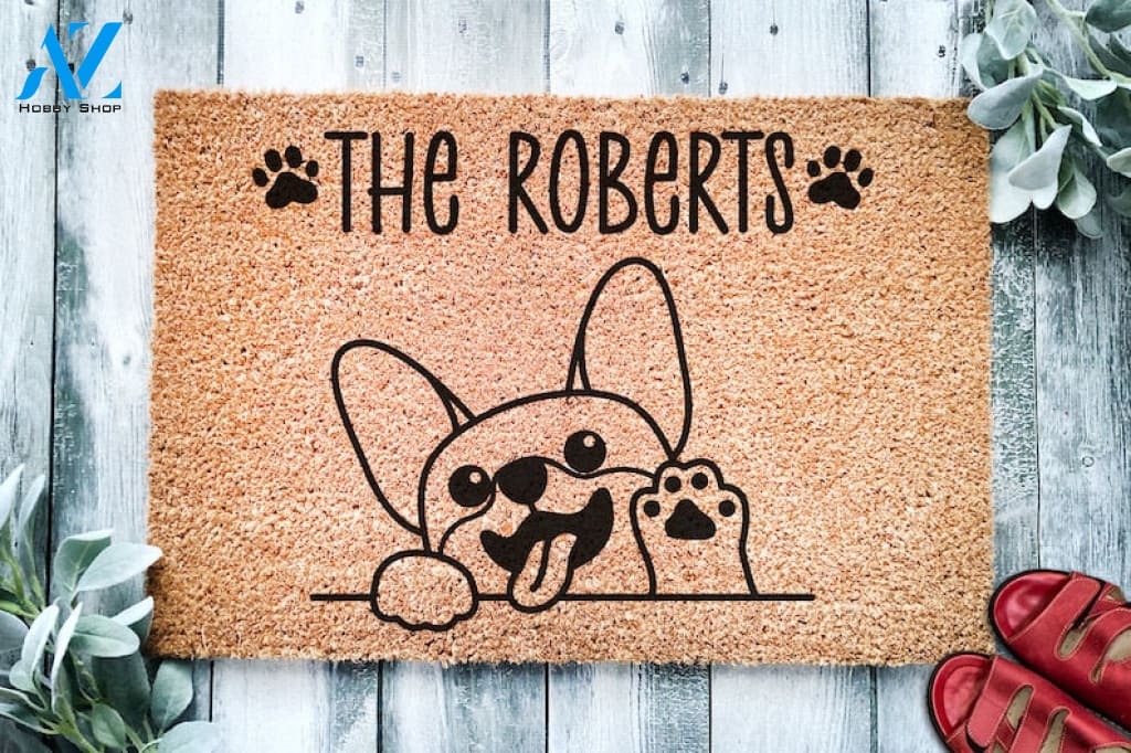 Cute French Bulldog Personalized Doormat Dog Custom Doormat Welcome Mat Housewarming Gift Last Name Doormat