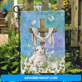 Cute lamb drawing, Lily flower garden, Cross symbol, Butterfly - Jesus Flag