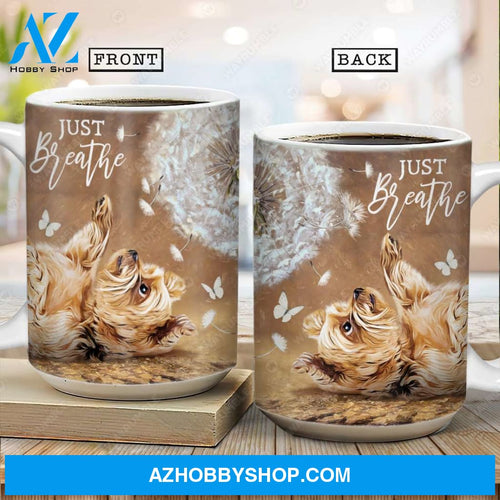 Cute little Yorkshire Terrier, Dandelion, Just breathe - Yorkshire AOP Mug