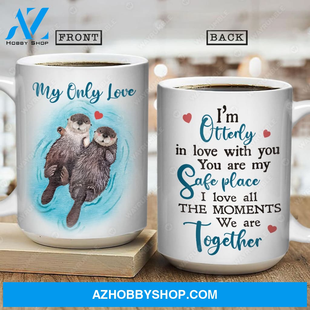 Cute otter, Blue ocean, Heart shape, I love all the moments we are together - Couple White Mug