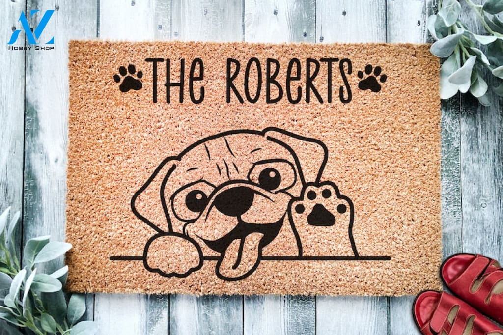 Cute Pug Personalized Doormat Dog Custom Doormat Welcome Mat Housewarming Gift Last Name Doormat Pug Lover Gift