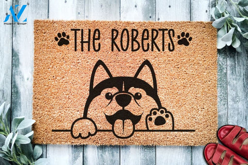 Cute Siberian Husky Personalized Doormat Malamute Dog Custom Doormat Welcome Mat Housewarming Last Name Doormat