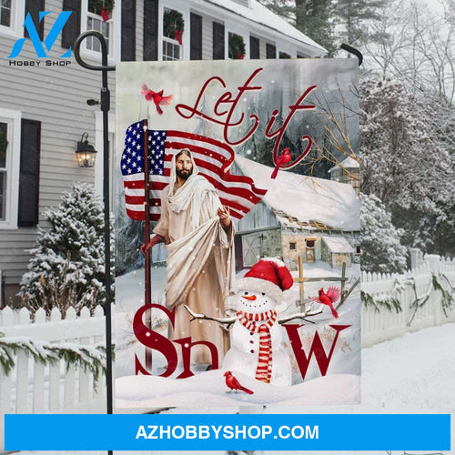 Cute snowman, Beautiful winter painting, Amazing Jesus, Stunning flag, Let it snow - Jesus Flag