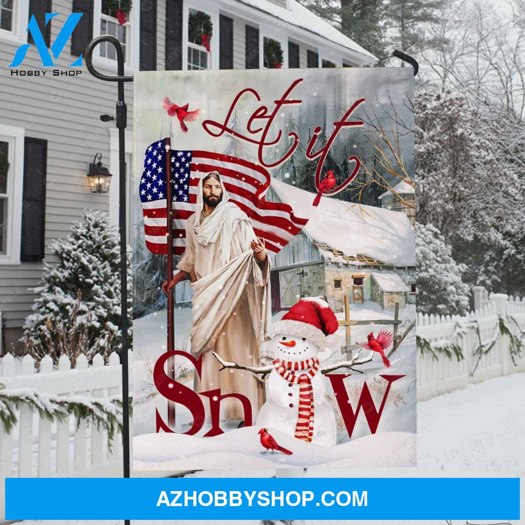 Cute snowman, Beautiful winter painting, Amazing Jesus, Stunning flag, Let it snow - Jesus Flag