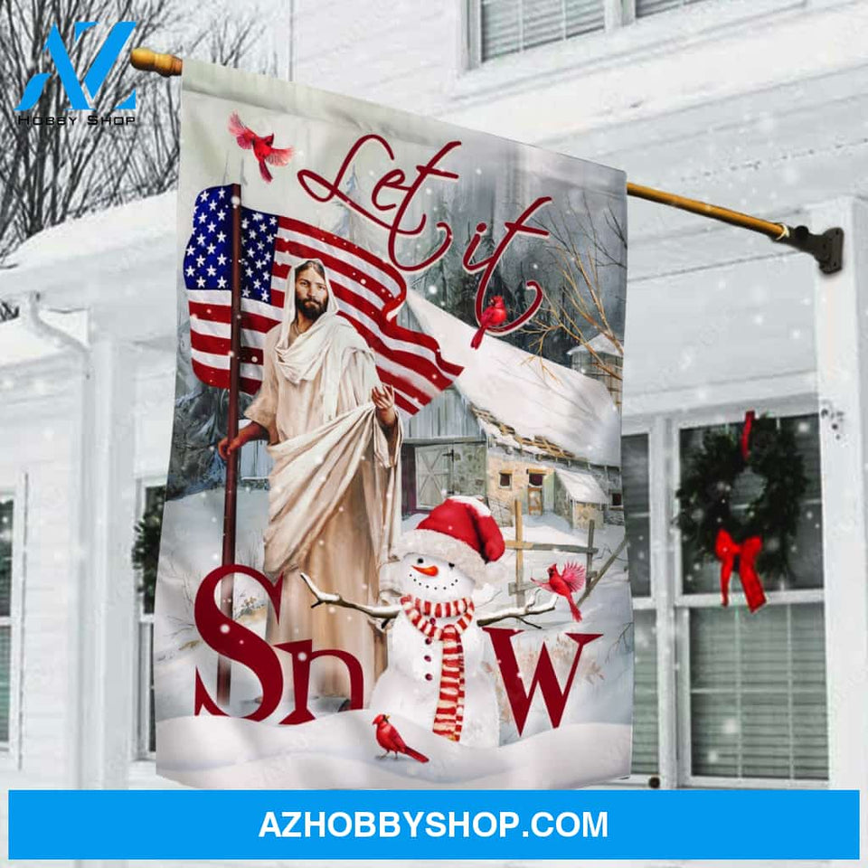 Cute snowman, Beautiful winter painting, Amazing Jesus, Stunning flag, Let it snow - Jesus Flag