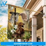 Dachshund dog, Jesus hand, Heaven sky, Easter cross, White lily - Jesus Flag