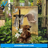 Dachshund dog, Jesus hand, Heaven sky, Easter cross, White lily - Jesus Flag