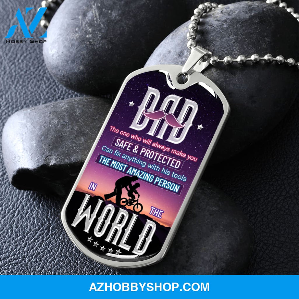 DAD The Most Amazing Person - Graphical Dog Tag & Ball chain (steel)