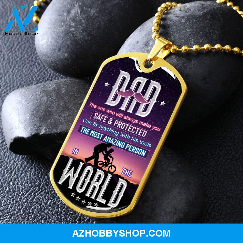 DAD The Most Amazing Person - Graphical Dog Tag & Ball chain (steel)