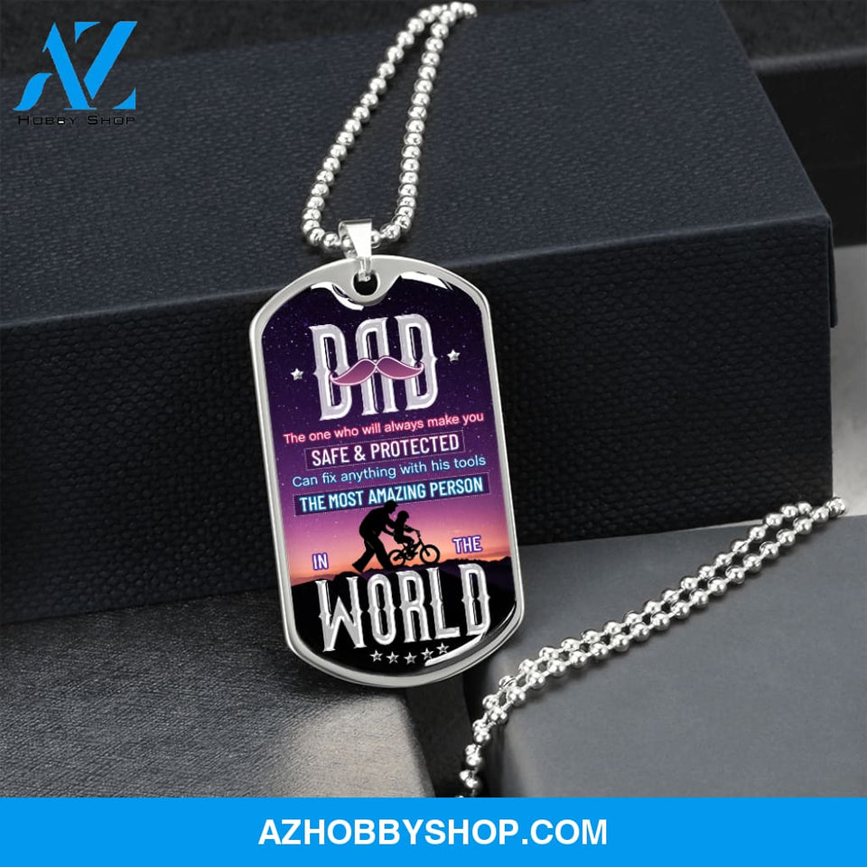DAD The Most Amazing Person - Graphical Dog Tag & Ball chain (steel)