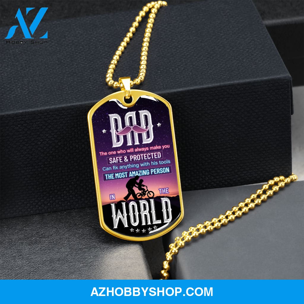 DAD The Most Amazing Person - Graphical Dog Tag & Ball chain (steel)