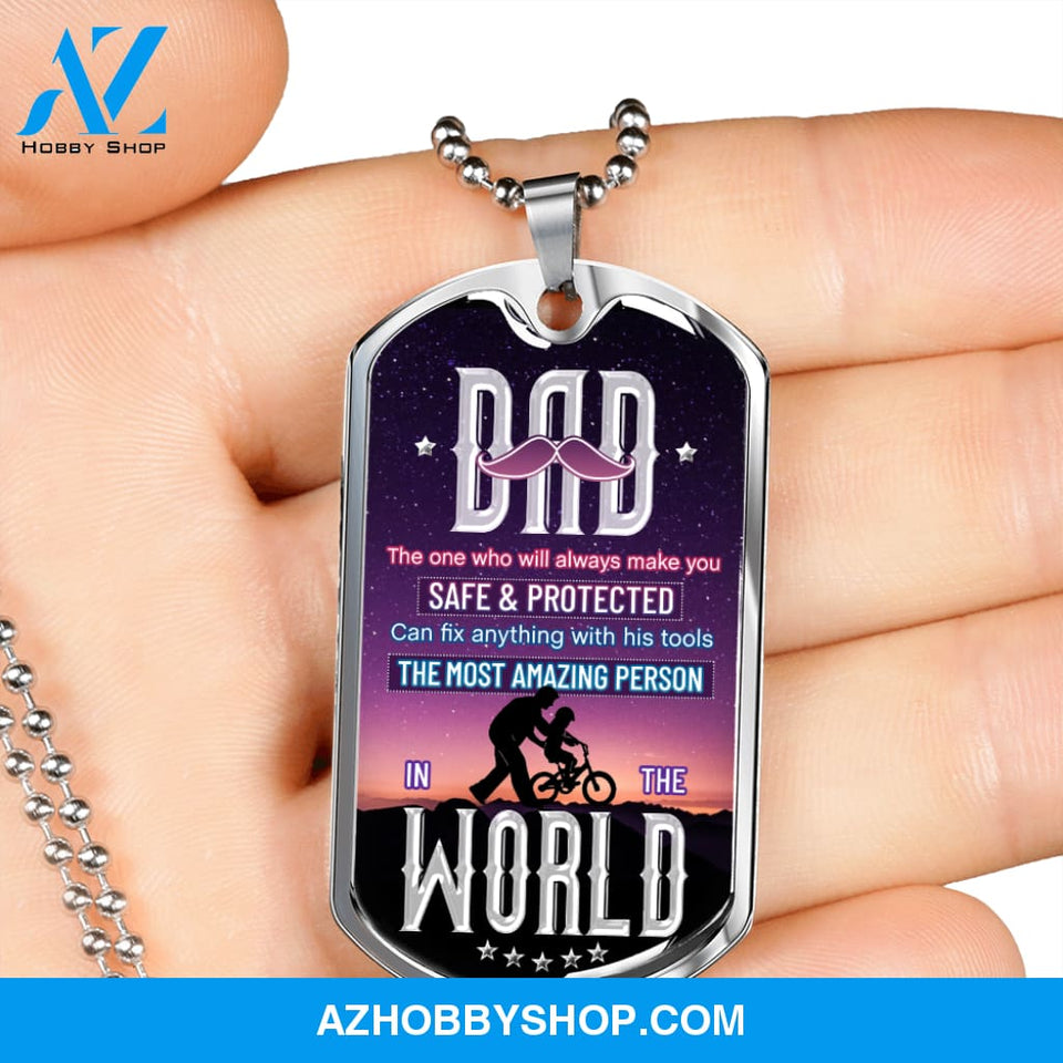 DAD The Most Amazing Person - Graphical Dog Tag & Ball chain (steel)