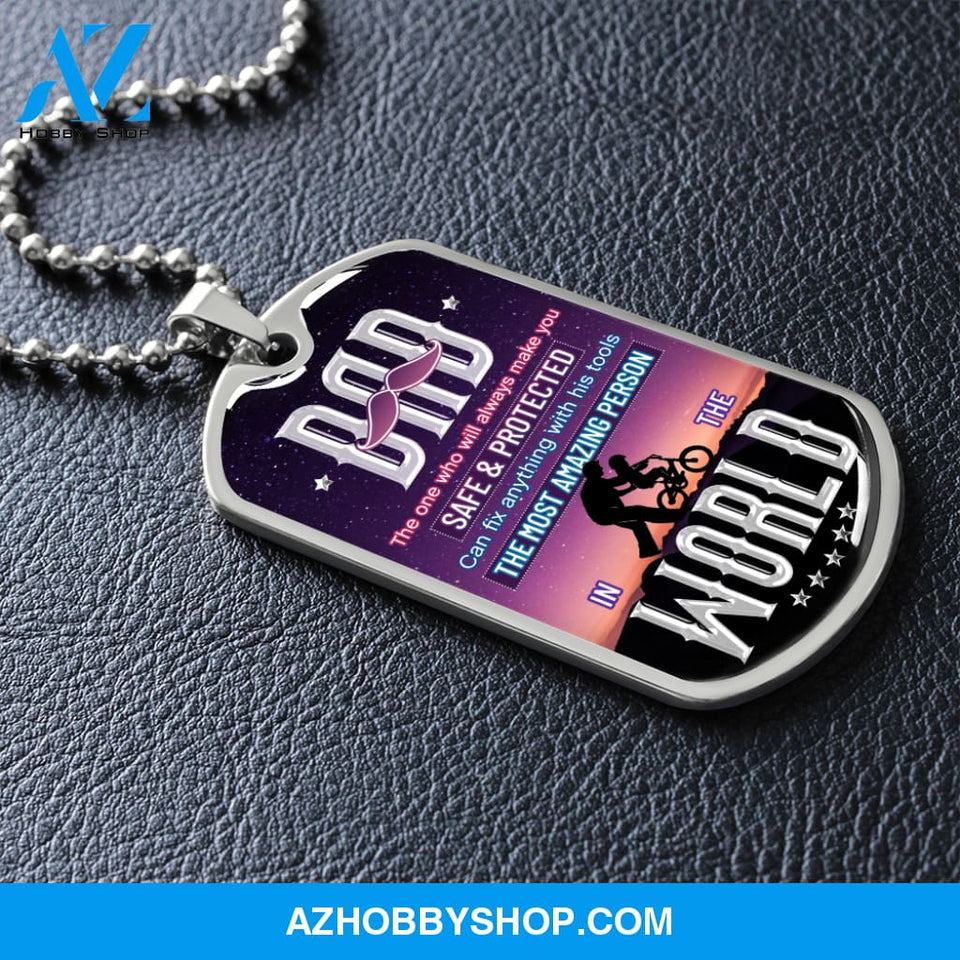DAD The Most Amazing Person - Graphical Dog Tag & Ball chain (steel)